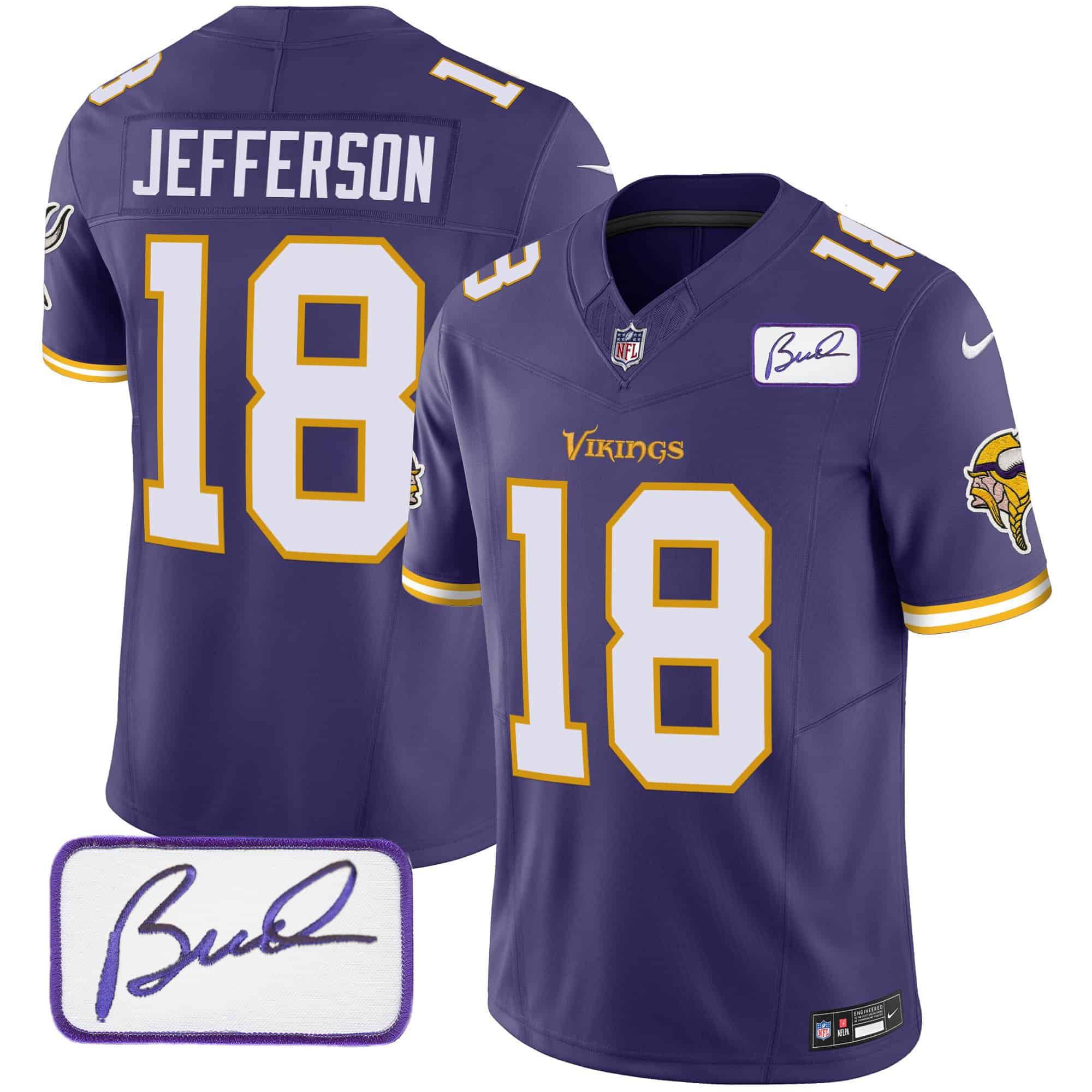 Men Minnesota Vikings #18 Jefferson Purple 2024 Nike Bud Grant Patch Classic Limited NFL Jersey style 5->indianapolis colts->NFL Jersey